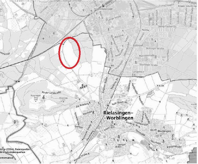 Das Plangebiet der FNP-Änderung „Sonderbaufläche Solarpark Münchried“ liegt an der nördlichen Gemarkungsgrenze von Rielasingen-Worblingen im Gewann Münchried.